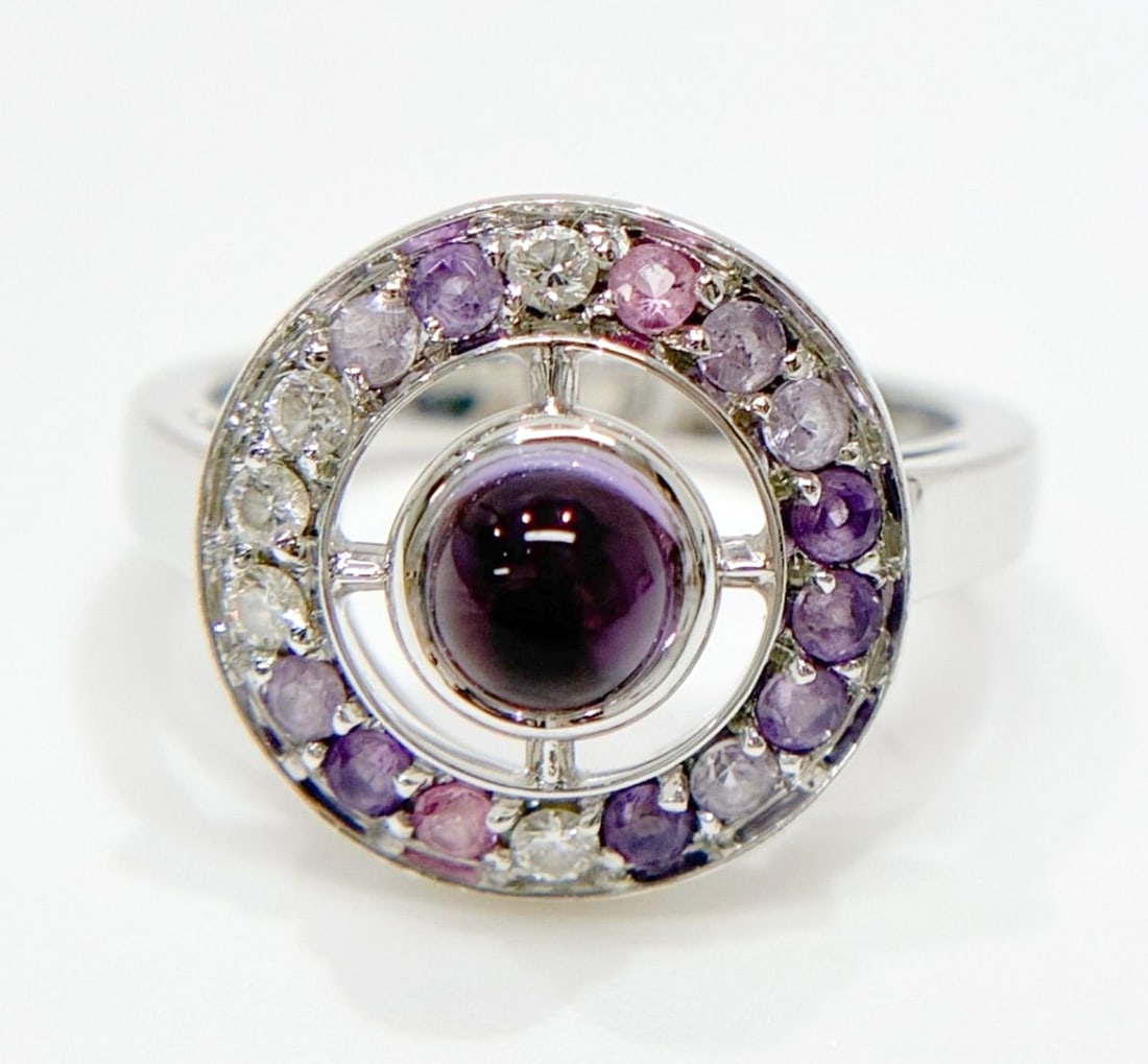 Boucheron Ma Jolie Amethyst Sapphire Diamond 18k White Gold Flower Cocktail Ring: Boucheron Ma Jolie Amethyst Sapphire Diamond 18k White Gold Flower Cocktail Ring Item Specifics: Shape: Flower Occasion: Anniversary Birthday Christening Christmas Engagement Graduation Mother"s Day V