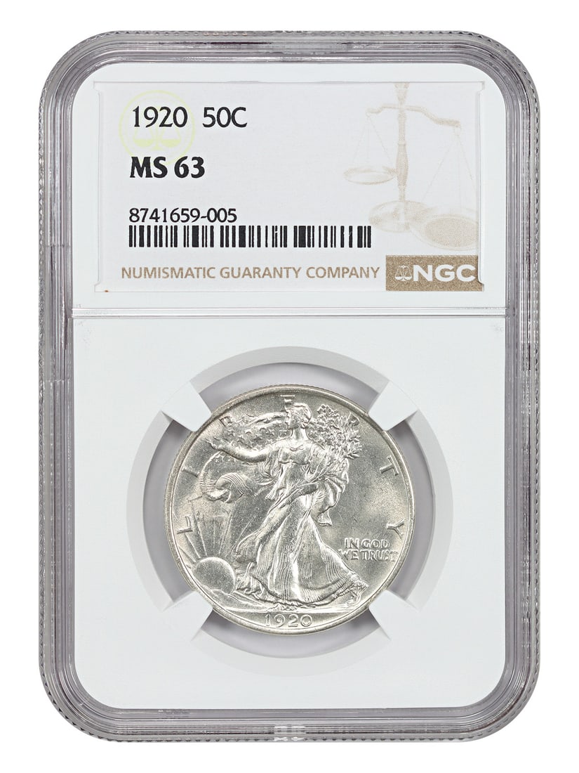 Half Dollar Walking Liberty MS63 NGC 50C: Half Dollar Walking Liberty MS63 NGC 50C MS63 grade indicates an exceptionally high level of detail and clarity on the coin's surface. The Walking Liberty design, created by Adolph A. Weinman, exudes 