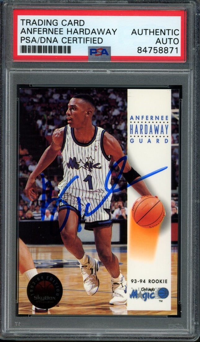 Skybox 1993 94 Anfernee Hardaway Rookie Card Signed Magic PSA/ DNA 176109: Skybox 1993 94 Anfernee Hardaway Rookie Card Signed Magic PSA/ DNA 176109 Signed by Anfernee Hardaway, the 1993-94 Skybox rookie card features a unique blend of sports memorabilia and collectible