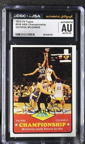 CGC JSA Auth Signed/ Auto Basketball Card George Mcginnis Topps 73-74: CGC JSA Auth Signed/ Auto Basketball Card George Mcginnis Topps 73-74 Signed by George McGinnis in 1973-74, this Topps basketball card features the iconic player's autograph, adding a unique touch to