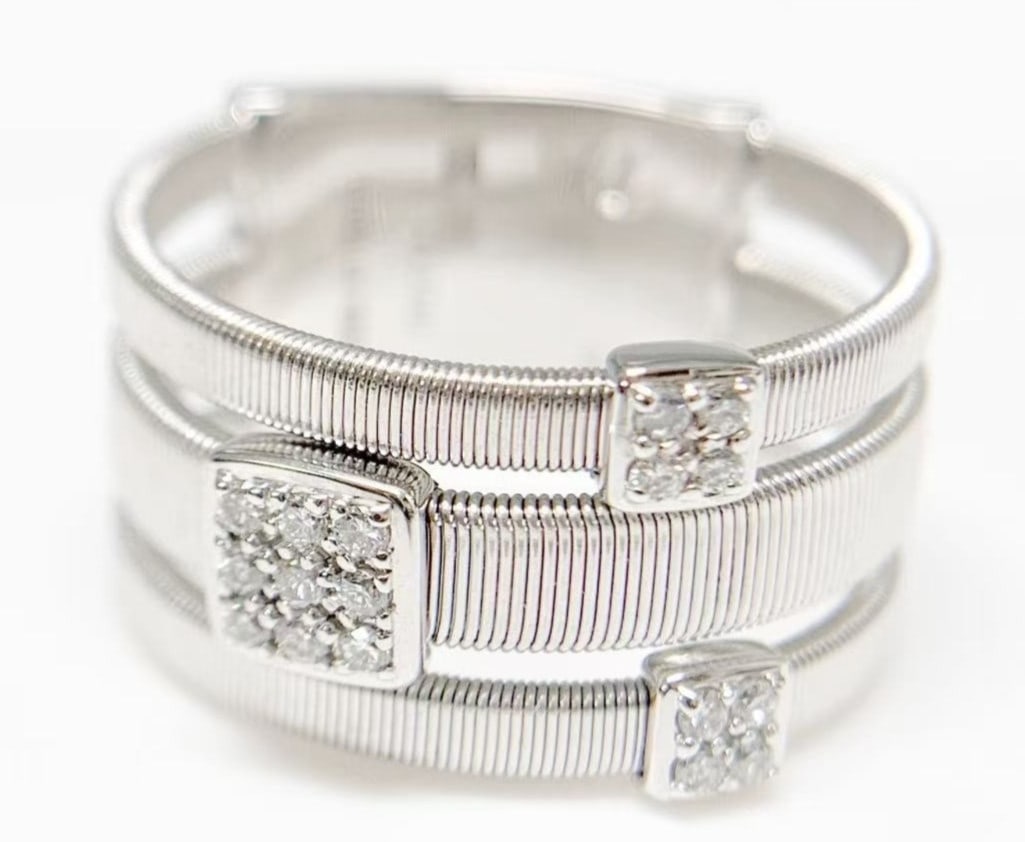 Marco Bicego Masai Diamond 18k White Gold 3 Row Band Ring US 7 EU 54 with Box: Marco Bicego Masai Diamond 18k White Gold 3 Row Band Ring US 7 EU 54 with Box Item Specifics: Antique: No Shape: Round Occasion: Anniversary Birthday Christening Christmas Engagement Graduation