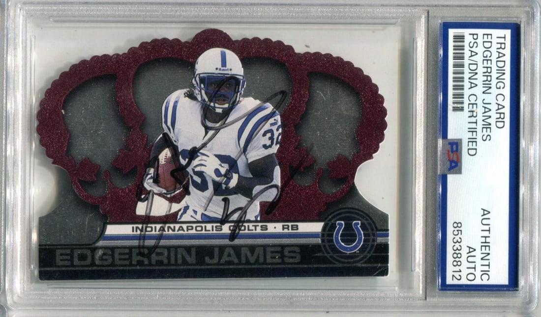 Edgerrin James 2001 Pacific Crown Royale Card Auto PSA Auth: Edgerrin James 2001 Pacific Crown Royale Card Auto PSA Auth Item Specifics: Edgerrin James 2001 Pacific Crown Royale #60 Card PSA Auto Auth Product Disclaimer: Not affiliated with any team or league. 