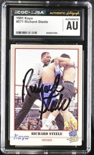 1991 Kayo Richard Steele CGC x JSA Auth Signed/ Auto Boxing Card BA202160: 1991 Kayo Richard Steele CGC x JSA Auth Signed/ Auto Boxing Card BA202160 Item Specifics: Original/Reprint: Original Product: Photo Sport: Boxing Product Disclaimer: Not affiliated with any team or
