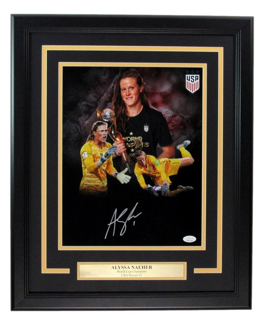 Soccer signed photo autographed Alyssa Naeher framed JSA 11x14 US women: Soccer signed photo autographed Alyssa Naeher framed JSA 11x14 US women Authentic Alyssa Naeher signed photo, framed in an 11x14 US standard frame. This unique piece features the talented women's