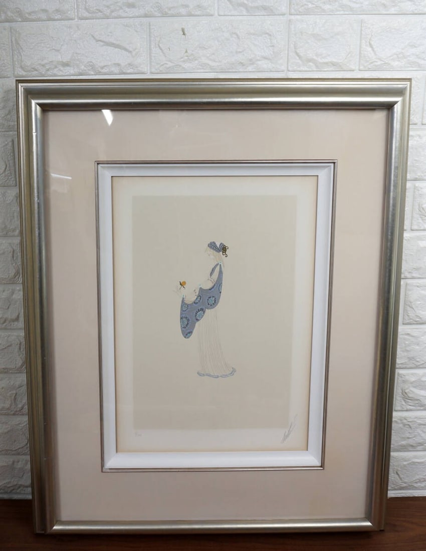 ERTE Lady with a Rose Lithograph 1982 Signed ED 4/ 300 Framed authentic Art Deco (1 of 8)