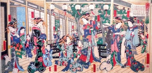 Woodblock Print Meiji Era Prosperity Ro Shinagawa: Woodblock Print Meiji Era Prosperity Ro Shinagawa Item Specifics: Artist: Toyohara Kunichika Subject: Prosperity of the Shinagawa House Material: Paper Style: Japanese Year Of Production: Meiji period