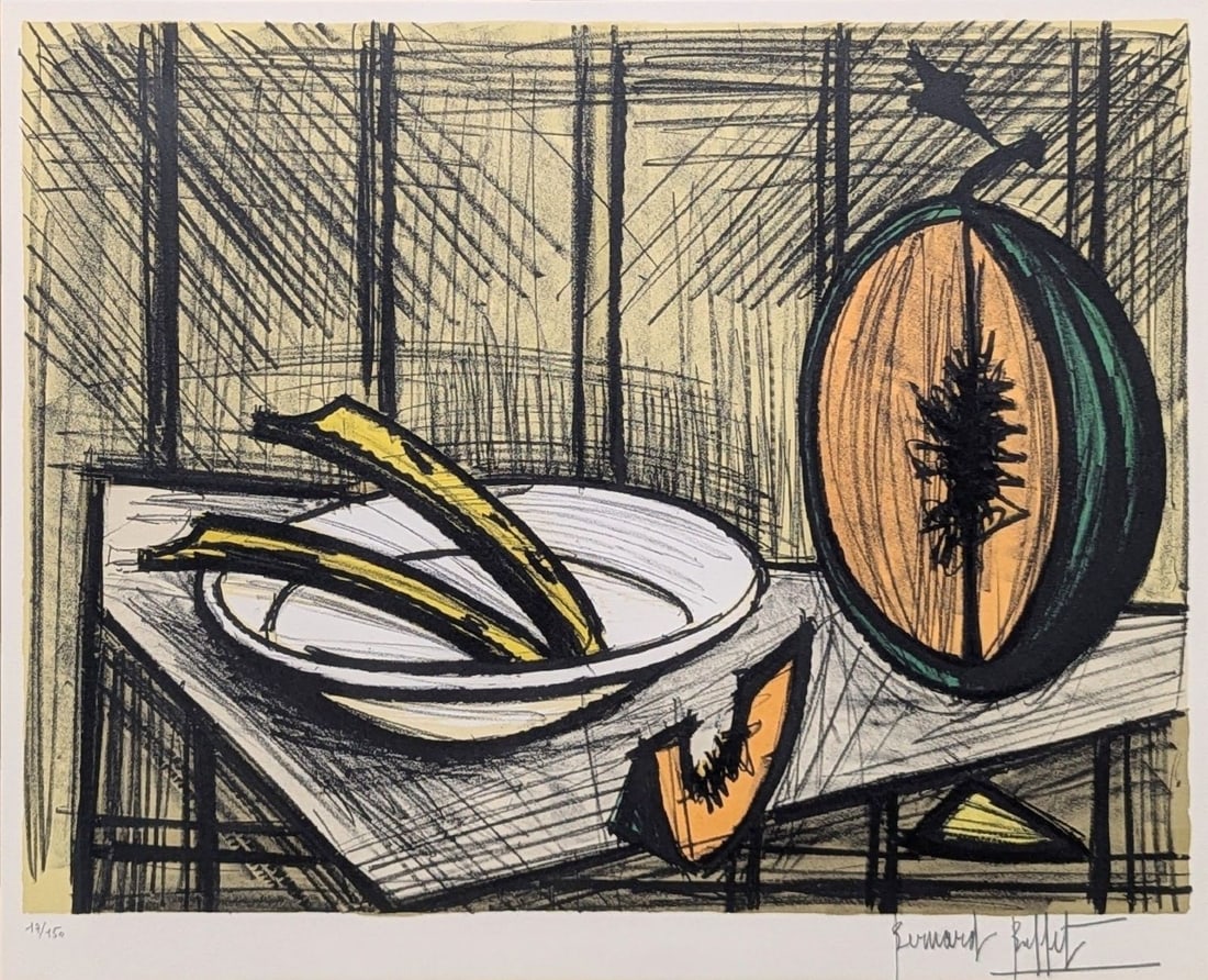 Lithograph Framed by Ed. Genuine Still Life with Melon Signed By Bernard Buffet (1 of 7)