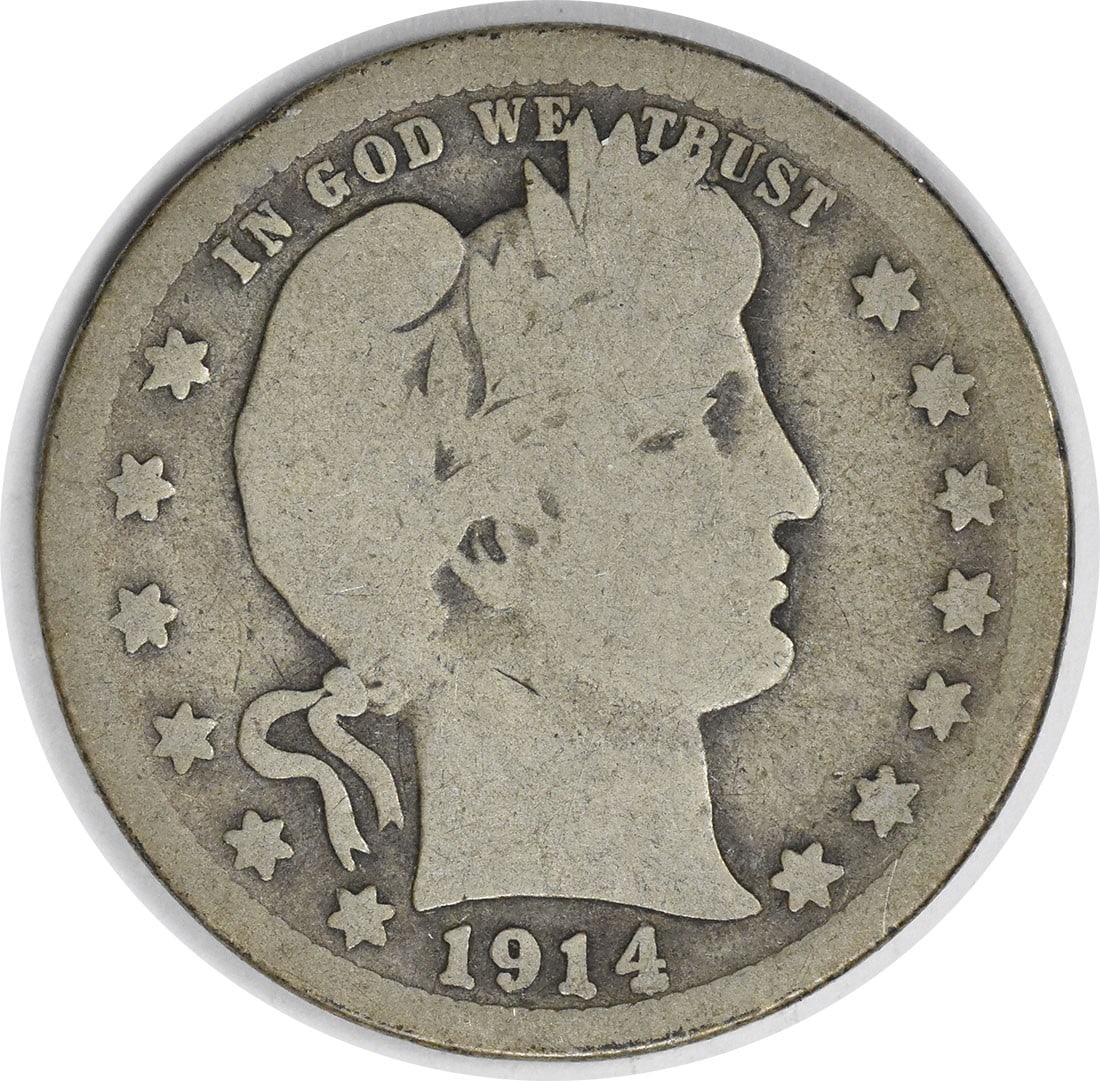 Uncertified silver quarter 1914-S barber: Uncertified silver quarter 1914-S barber The 1914-S Barber quarter features a unique mint mark from the San Francisco Mint, denoting its high-quality production. With over 264,000 coins minted in