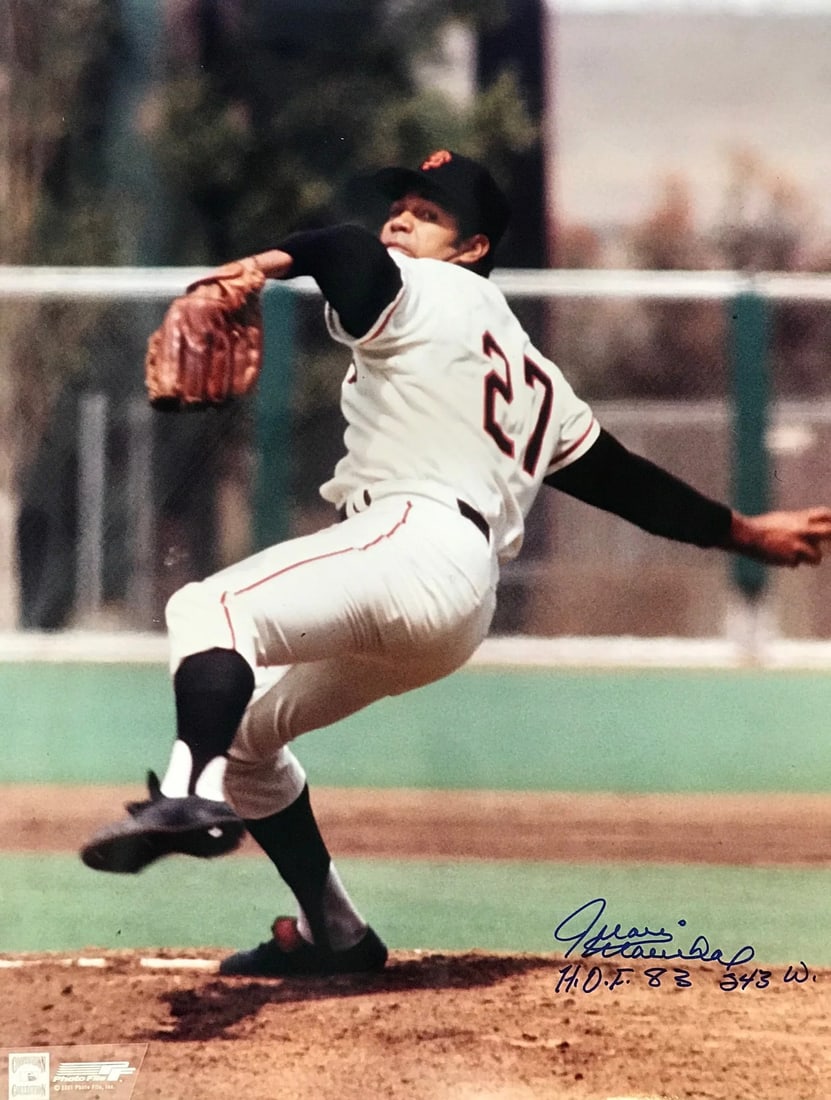 Autographed Baseball Photo by Juan Marichal: Autographed Baseball Photo by Juan Marichal Signed across the front in blue sharpie, Juan Marichal's autograph adds a unique touch to this 16x20 photo. The inscription "H.O.F.83- 343 W" provides an in