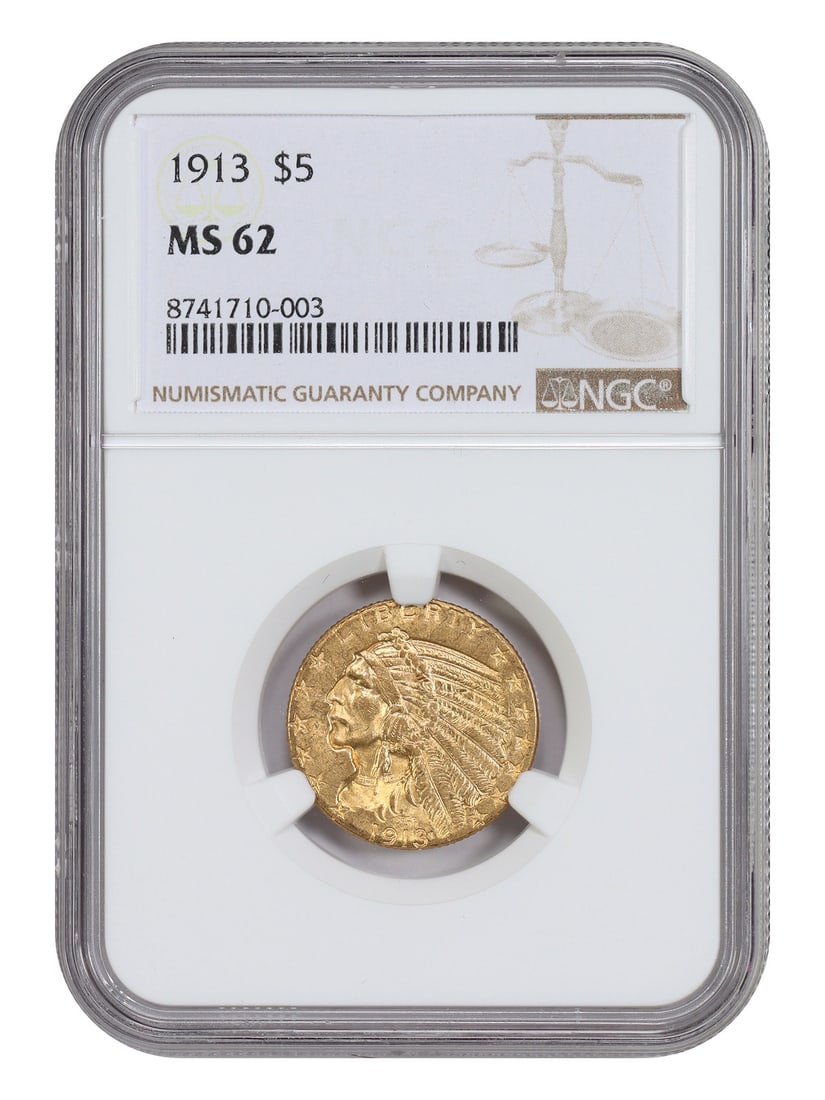 1913 $5 NGC MS62 - Indian $5 - Attractive Indian Half Eagle (1 of 4)