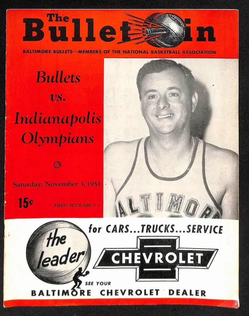 Baltimore Bullets vs Olympians RARE 1951 198203 Game Program (1 of 1)