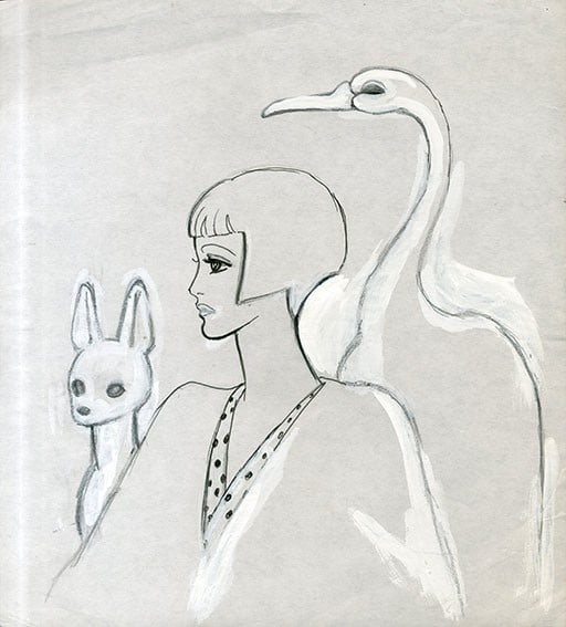 Rune Naito Original Drawing Swan Dog Lady Japanese Mid Century Art: Rune Naito Original Drawing Swan Dog Lady Japanese Mid Century Art Item Specifics: Artist: Rune Naito Subject: Woman with animals (swan and dog) Material: Pencil and pen on paper Style: Japanese Produ
