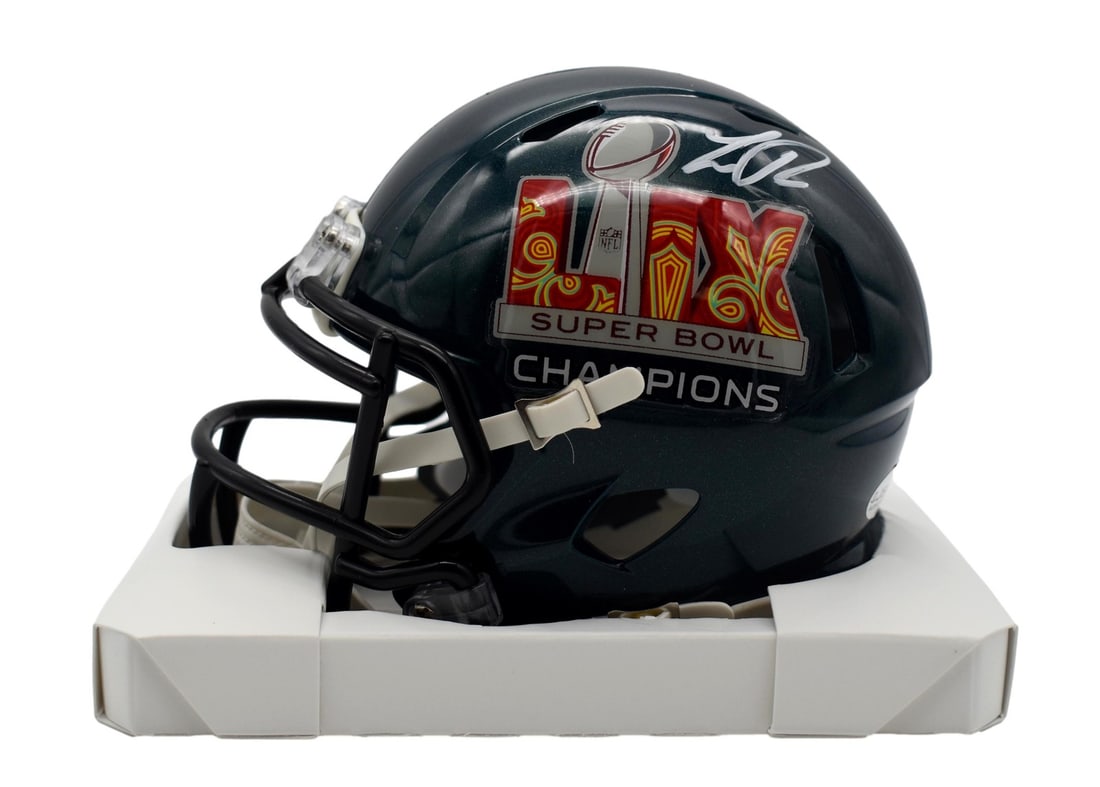 Landon Dickerson Eagles Autographed SB LIX Green Football Mini Helmet JSA 209876 (1 of 6)