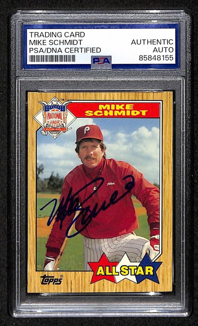 Mike Schmidt 1987 Topps Tiffany Card # 597 Phillies HOF Signed PSA/ DNA 209388 (1 of 2)