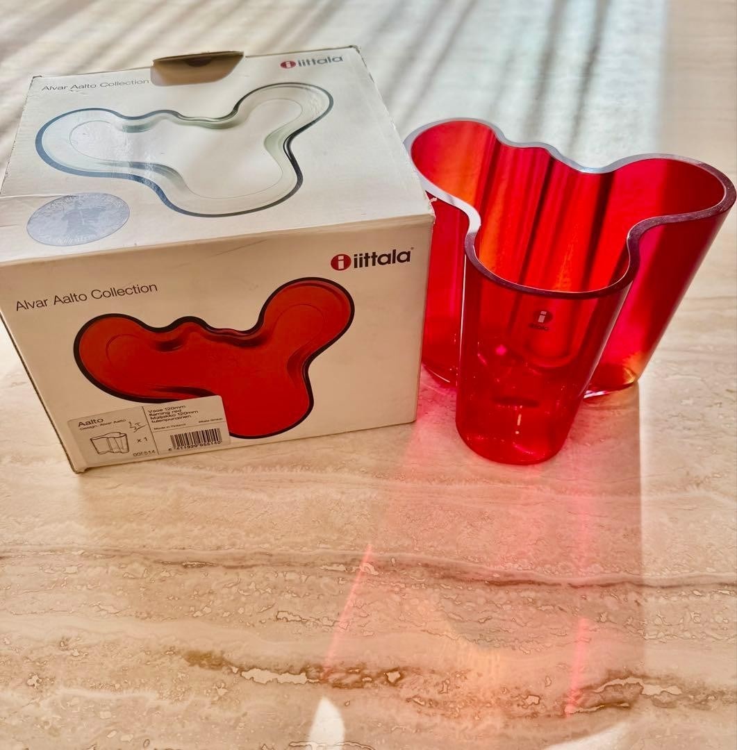 Alvar Aalto Flaming Red Glass Finland 12cm Stamped Vase Collectible Vase (1 of 4)