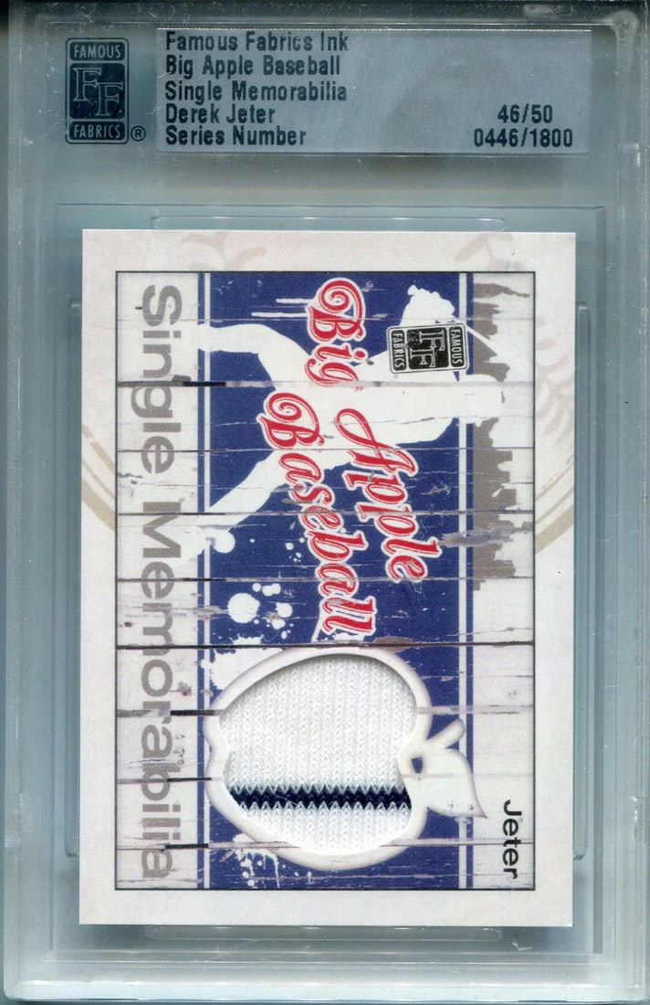 Derek Jeter 2014 Famous Fabrics Jersey Card: Derek Jeter 2014 Famous Fabrics Jersey Card Derek Jeter's 2014 Famous Fabrics jersey card features the iconic shortstop in numbered 46 out of 50, a rare collectible for fans and enthusiasts. This