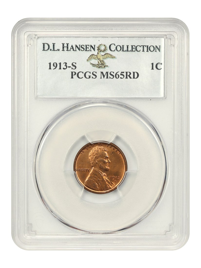 PCGS MS65 1913-S 1c ex D.L. Hansen: PCGS MS65 1913-S 1c ex D.L. Hansen The PCGS MS65 1913-S 1c ex D.L. Hansen is an uncirculated Lincoln Cent with a high grade of 65, bearing the signature of renowned collector and dealer D.L. Hansen. T