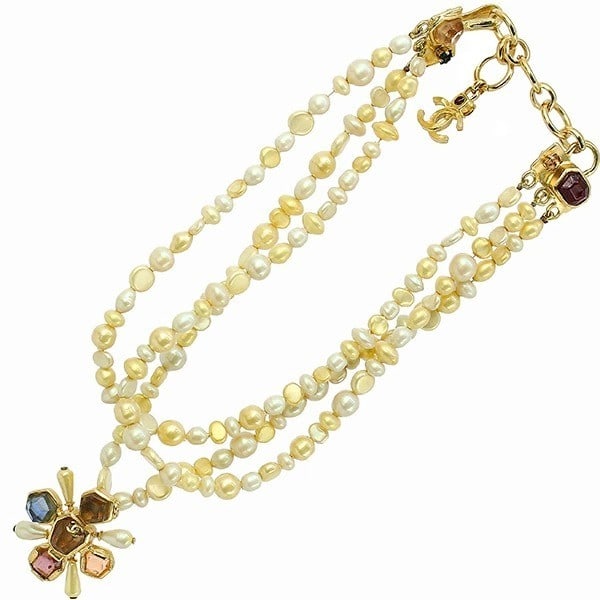 RARE COCO MARK CHANEL GOLD PLATED PENDANT FAUX PEARL GRIPoIX NECKLACE (1 of 10)
