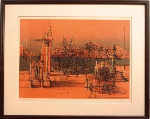 Jean Carzou Fleet Lithograph Printed on washi paper 1983 Signed ED 109/ 150 (1 of 10)