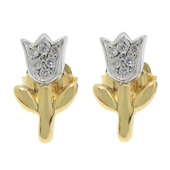 Tulip Flower Diamond Gift Two 18k Yellow Gold White Gold Stud Earrings: Tulip Flower Diamond Gift Two 18k Yellow Gold White Gold Stud Earrings Item Specifics: Antique: No Shape: Star Moon Closure: Butterfly Occasion: Anniversary Birthday Christening Christmas