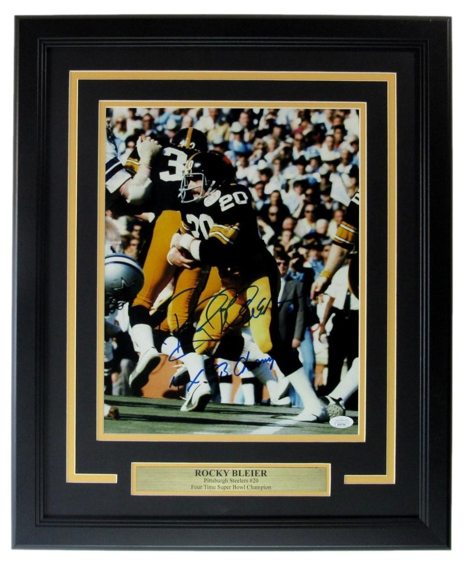 Rocky Bleier Autographed/ Inscribed 11x14 Photo Pittsburgh Steelers Framed JSA: Rocky Bleier Autographed/ Inscribed 11x14 Photo Pittsburgh Steelers Framed JSA Rocky Bleier's iconic smile shines bright in this 11x14 photo, signed and inscribed by the legendary Pittsburgh Steelers 