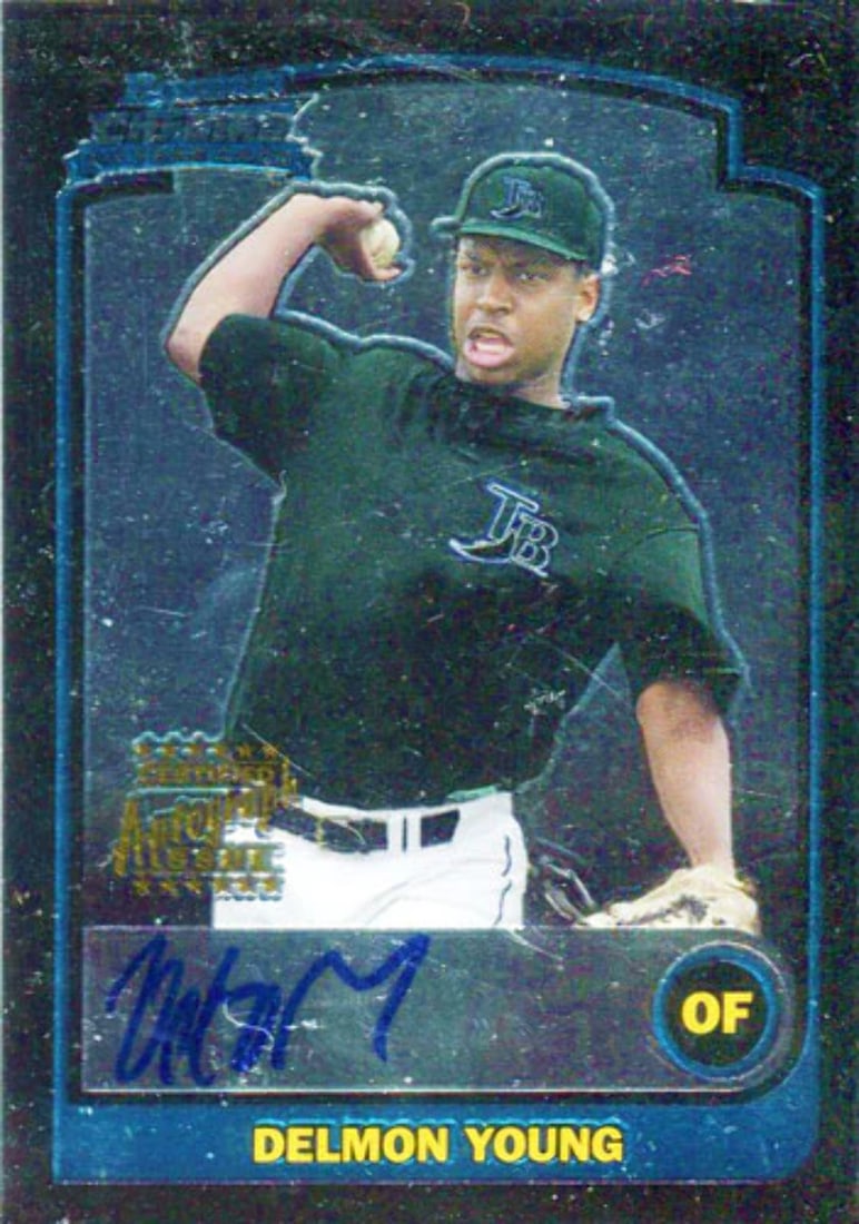 Autographed 2003 Bowman Chrome Card by Delmon Young: Autographed 2003 Bowman Chrome Card by Delmon Young Delmon Young's 2003 Bowman Chrome Card bears his autograph, making it a unique collectible for baseball enthusiasts. The card features high-quality 