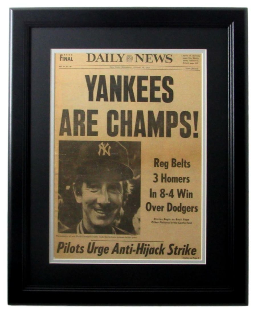 New York Daily News 1977 Yankees World Series Champs Framed Newspaper 152625: New York Daily News 1977 Yankees World Series Champs Framed Newspaper 152625 Framed in a beautiful display, this 1977 New York Daily News newspaper commemorates the Yankees' World Series
