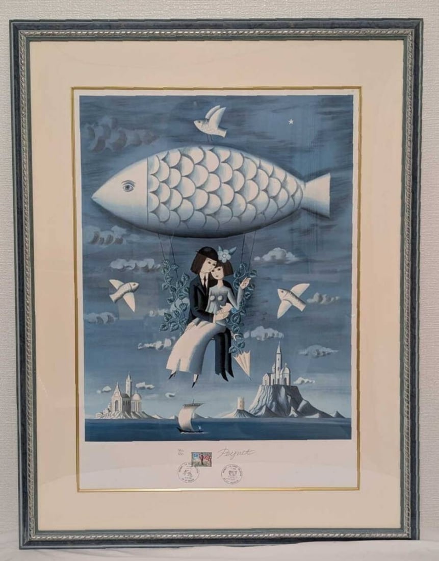 Framed Authentic Fish Lithograph Signed ED 564/ 600 by Raymond Peynet. (1 of 8)