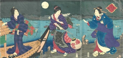Cool evening woodblock print Ukiyo e by Kunisada II 1854 in Ryogoku: Cool evening woodblock print Ukiyo e by Kunisada II 1854 in Ryogoku Item Specifics: Artist: Utagawa Kunisada II Subject: Ryogoku Riverside Social Life Material: Handmade Washi Paper Style: Japanese