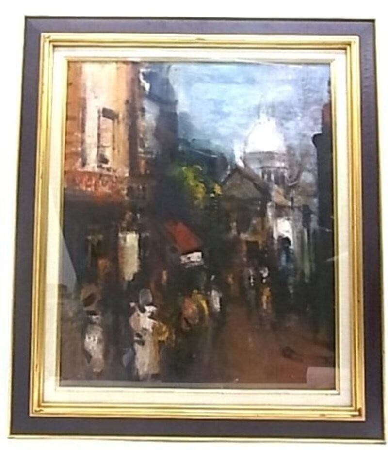 European Impressionist Oil on Street Scene Framed Paris Montmartre (1 of 8)