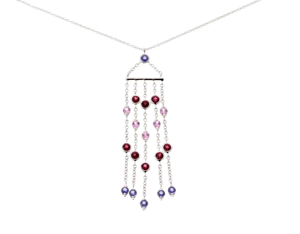 Tiffany & Co Swing 18k White Gold Multi Gem Chandelier Drop Necklace Pendant: Tiffany & Co Swing 18k White Gold Multi Gem Chandelier Drop Necklace Pendant Item Specifics: Materials Sourced From: United States Pendant Shape: Chandelier Closure: Spring Ring Occasion: Anniversary 