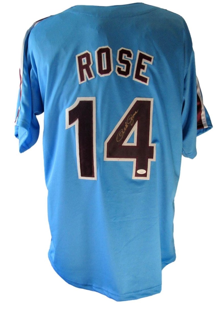 Signed Blue Autographed By Pete Rose Custom Baseball Jersey Phillies 208820 (1 of 6)