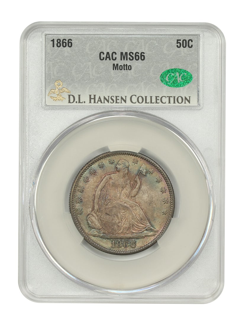 1866 50C CACG MS66 (Motto) ex: D.L. Hansen - Liberty Seated Half Dollar (1 of 4)