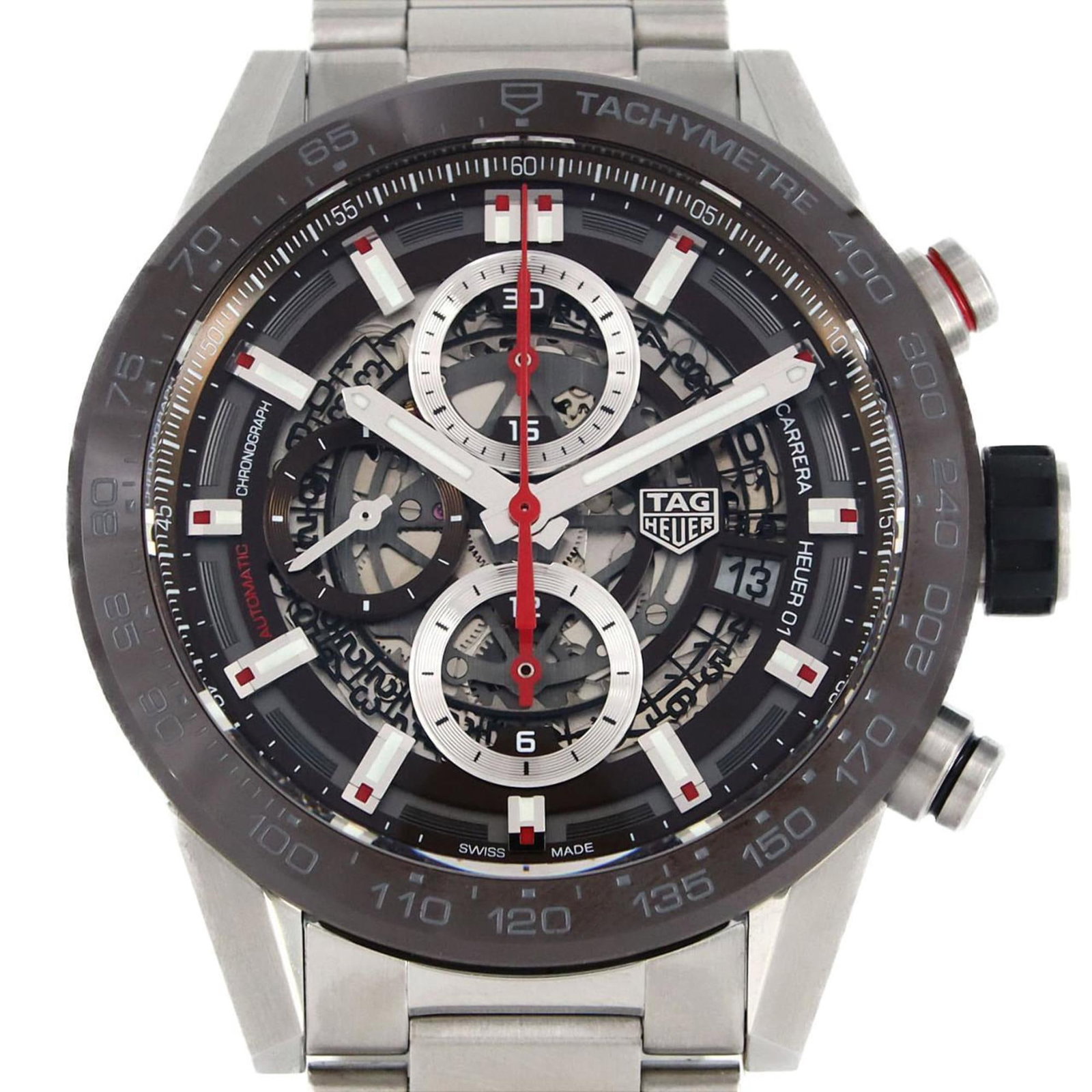 Tag Heuer Wristwatch: Tag Heuer Wristwatch Stainless steel case and band, the Tag Heuer wristwatch boasts a sleek 43.5mm diameter with a comfortable fit for wrists up to 19cm in size. This pre-owned timepiece features some