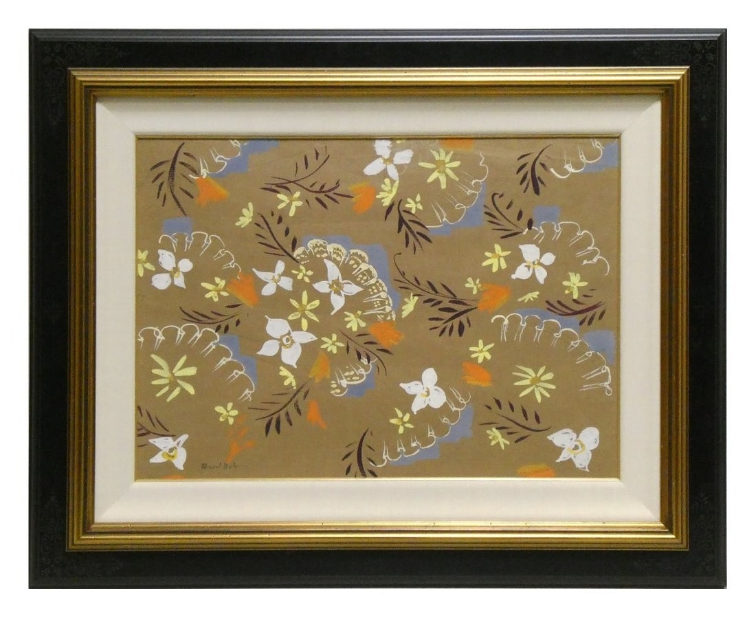 Raoul Dufy Watercolor Textile Design Flowers & Lace c.1930 Signed COA France (1 of 7)