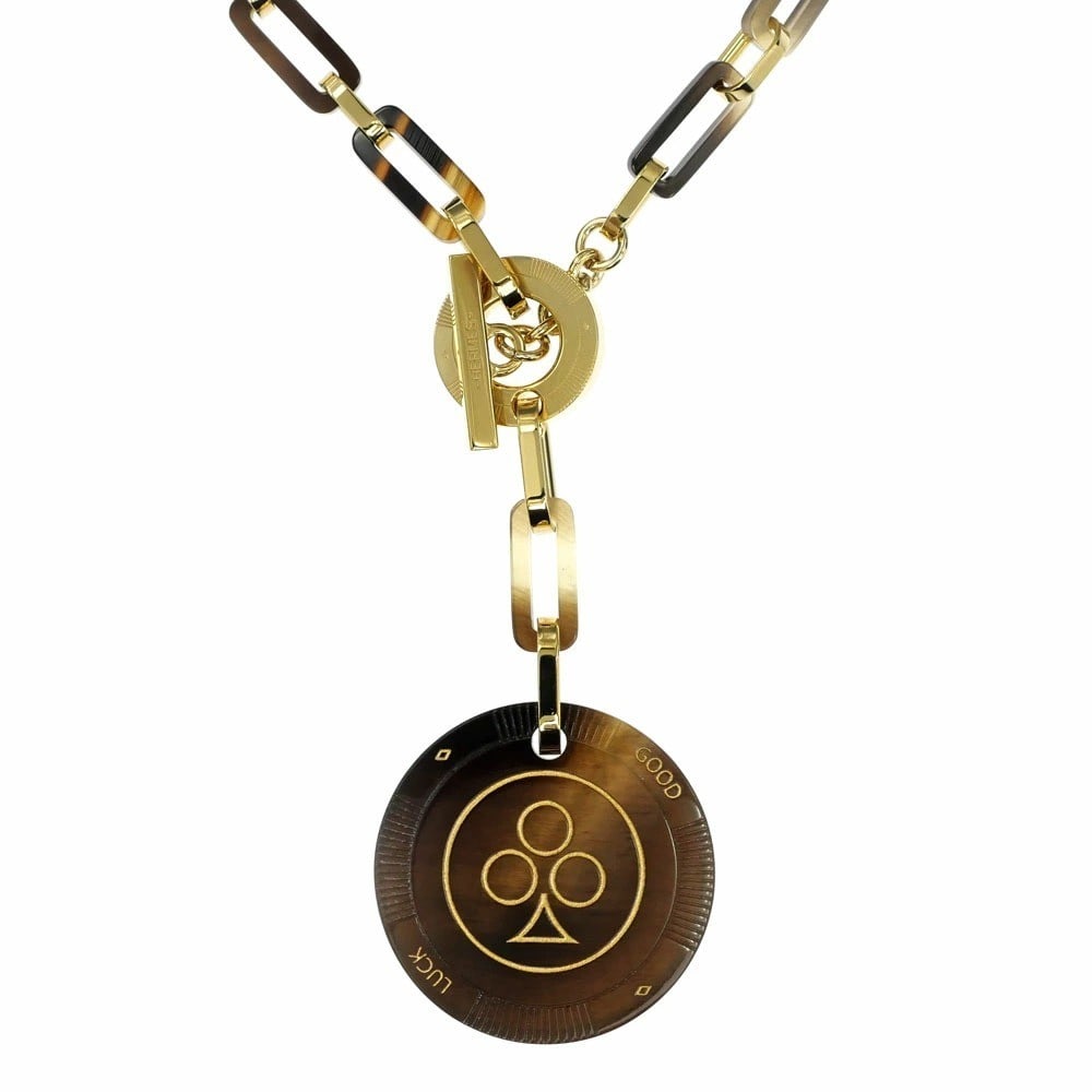 Hermes Faites Vos Jeux Horn Brown Gold Plated Long Pendant Necklace w/ Paper Box: Hermes Faites Vos Jeux Horn Brown Gold Plated Long Pendant Necklace w/ Paper Box Item Specifics: Materials Sourced From: France Pendant Shape: Round Occasion: Anniversary Birthday Christening Christma