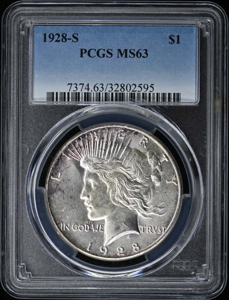 1928-S $1 Peace Dollar PCGS MS63: 1928-S $1 Peace Dollar PCGS MS63 The 1928-S $1 Peace Dollar, graded MS63 by PCGS, showcases its rich history and exceptional condition. This uncirculated coin was minted in San Francisco, a rare disti