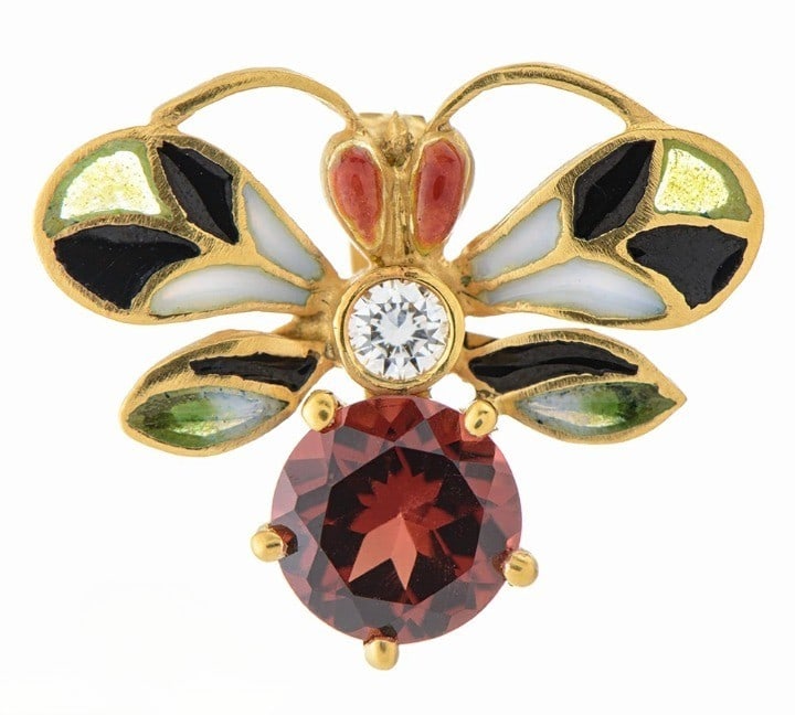 Masriera Bee Garnet Diamond 18k Yellow Gold Enamel Pendant Necklace Charm Insect (1 of 5)