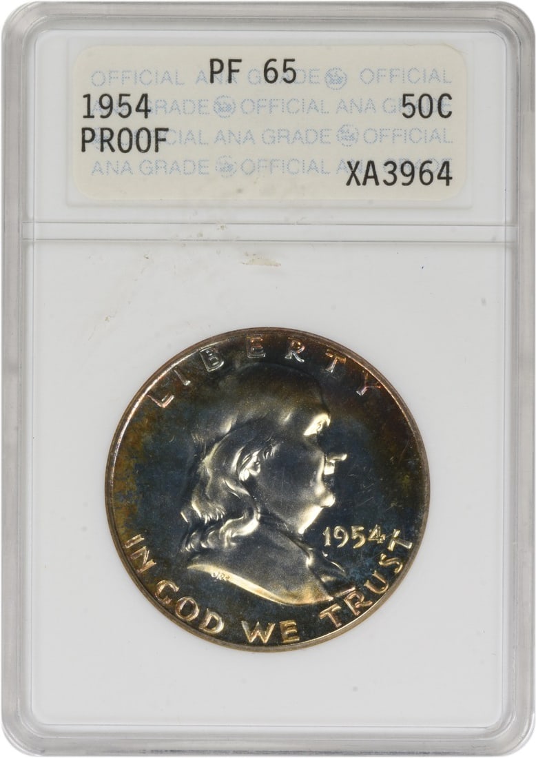 1954 Franklin Half Dollar PR65 Rainbow Toning ANACS (1 of 1)