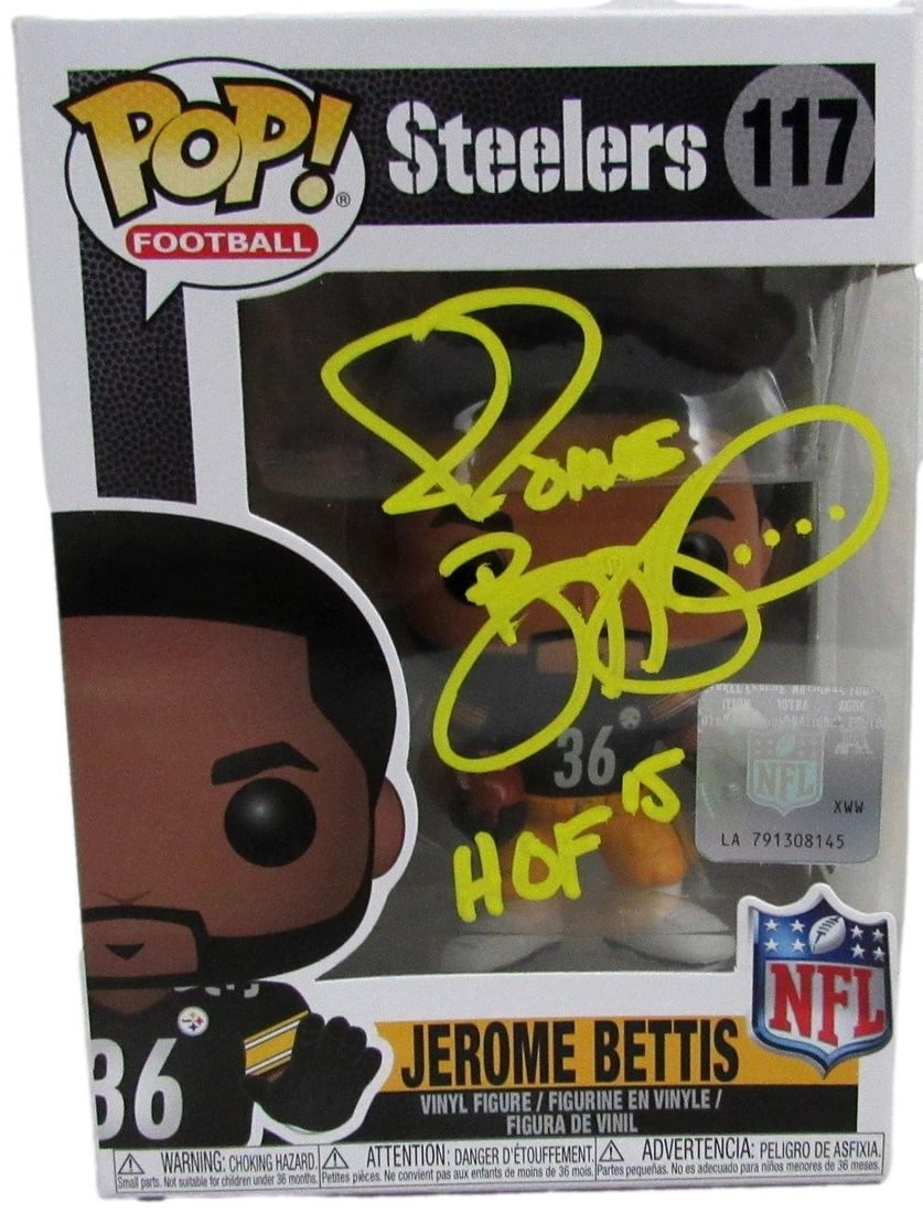 Jerome Bettis HOF Autographed/ Inscribed Funko POP! Figurine #117 Steelers JSA: Jerome Bettis HOF Autographed/ Inscribed Funko POP! Figurine #117 Steelers JSA Item Specifics: Autograph Authentication: JSA League: NFL Original/Reprint: Original Product: Misc Team: Pittsburgh