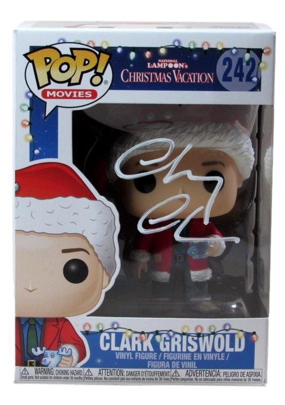 Chevy Chase Signed Funko Pop! #242 "Christmas Vacation - Clark Griswold" Beckett: Chevy Chase Signed Funko Pop! #242 "Christmas Vacation - Clark Griswold" Beckett Chevy Chase bears his signature on this Funko Pop! #242, a collectible figurine inspired by the iconic character Clark 