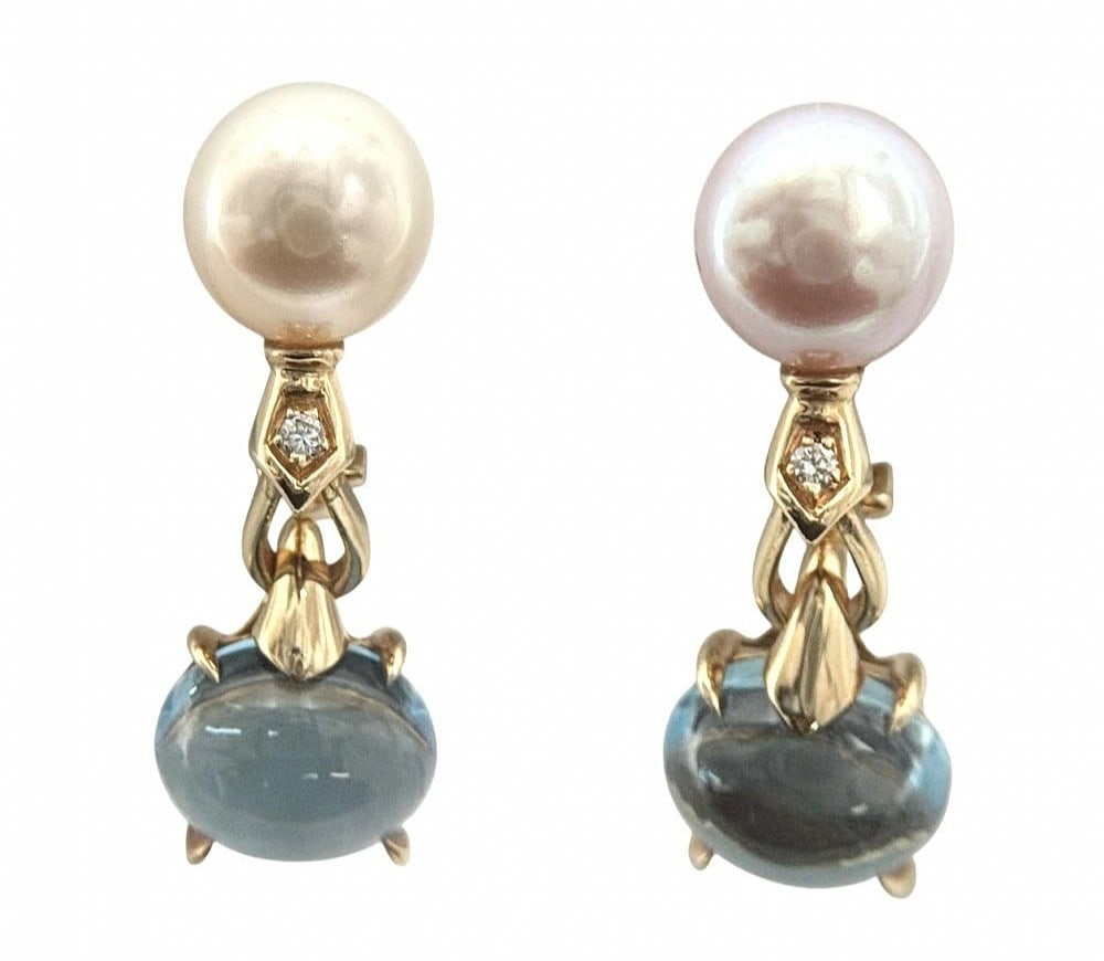Bvlgari Allegra Blue Topaz Diamond Pearl 18k Yellow Gold Dangle Drop Earrings: Bvlgari Allegra Blue Topaz Diamond Pearl 18k Yellow Gold Dangle Drop Earrings Item Specifics: Main Stone Creation: Natural Closure: Omega Back Occasion: Anniversary Birthday Christmas Engagement Gradu