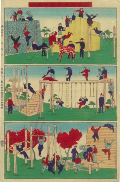 Meiji Woodblock Print Gymnastics Westernization Utagawa Kunitoshi Japanese Art (1 of 2)