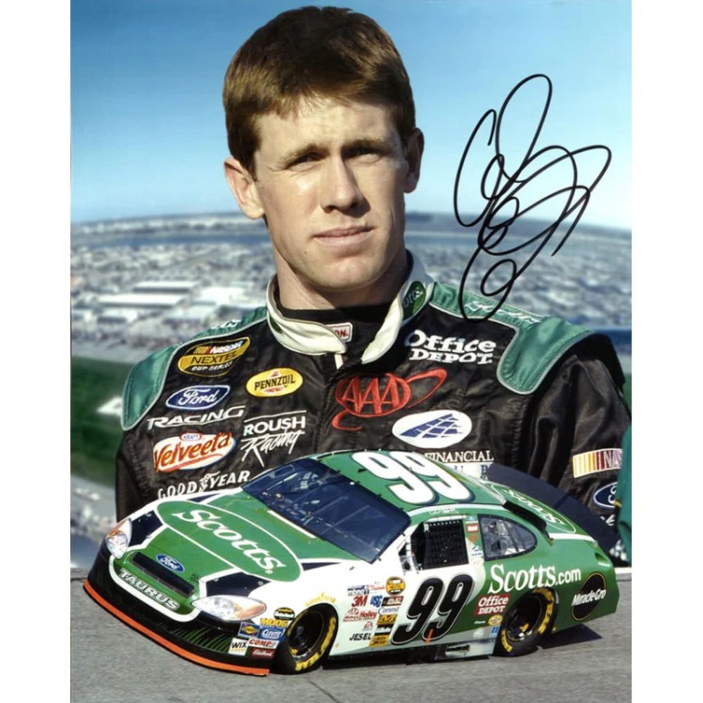 Carl Edwards Autographed 8x10 Racing Photo: Carl Edwards Autographed 8x10 Racing Photo Carl Edwards' sharpie signature adds a touch of authenticity to this 8x10 racing photo, capturing his likeness in black ink across the front. The photo itsel