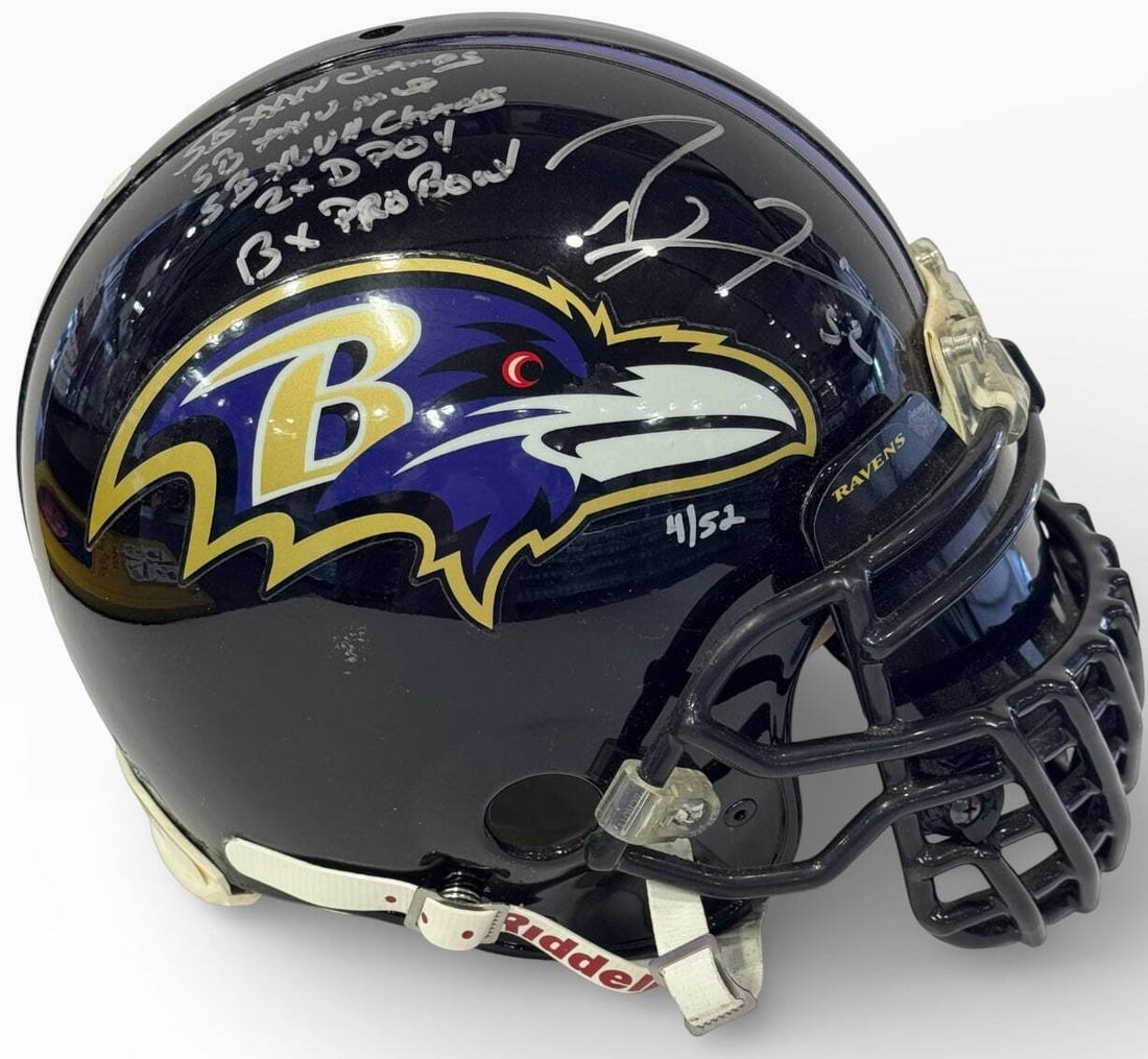 Ray Lewis Autographed Ravens Full Size Authentic Riddell Stat Helmet # 4/ 52 (JSA (1 of 5)