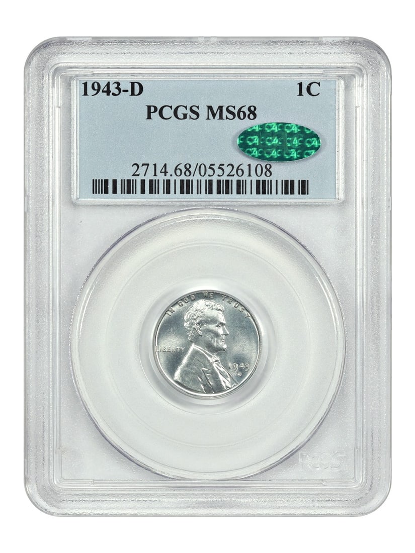 PCGS CAC MS68 1943-D LINCOLN CENT WHEAT REVERSE WW2 STEEL CENT (1 of 4)