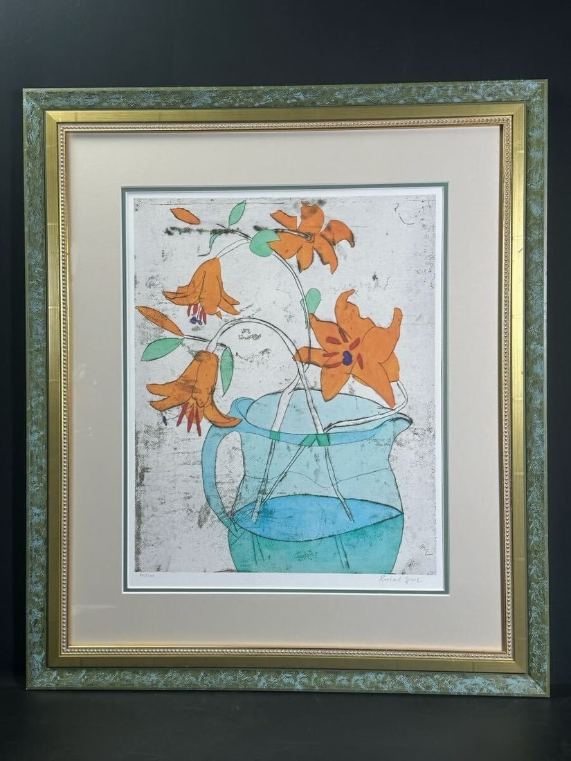 Hand Colored Fine Art Aqua Jug Limited Edition Etching Print (1 of 10)