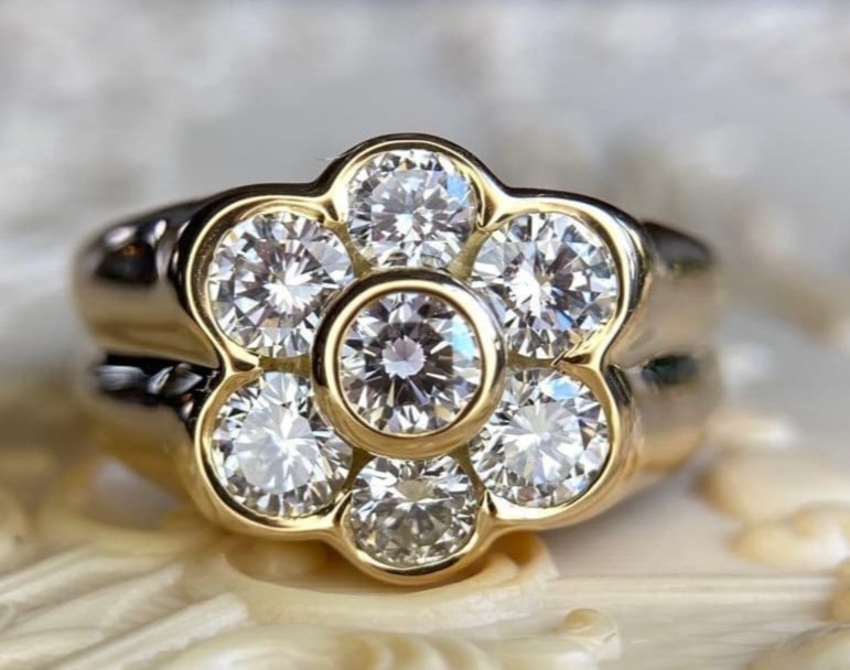 Alain Roure Vintage Natural Diamond 1.0ct 18k Yellow Gold Flower Cocktail Ring (1 of 17)