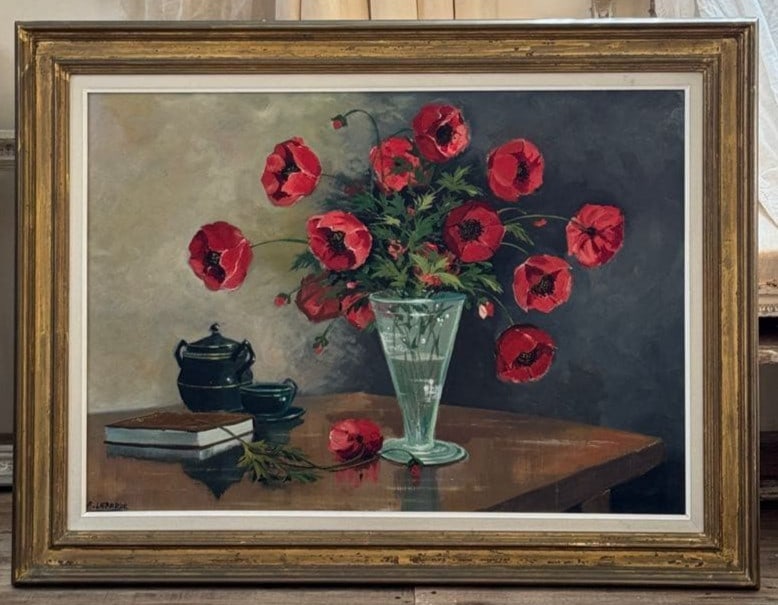 Red Poppies Still Life Oil Painting Framed French Art (1 of 8)