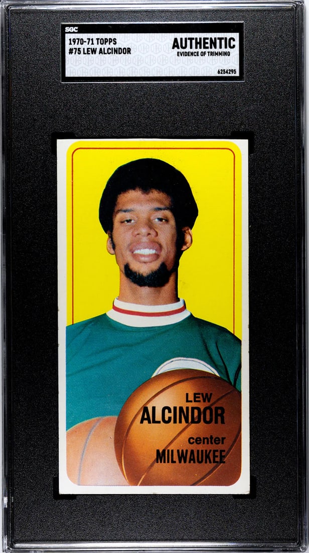 Lew Alcindor 1970-71 Topps #75 SGC Authentic: Lew Alcindor 1970-71 Topps #75 SGC Authentic SGC Authentic certification ensures the integrity of Lew Alcindor's signature on this 1970-71 Topps #75 card. The PSA grading system provides a standardize
